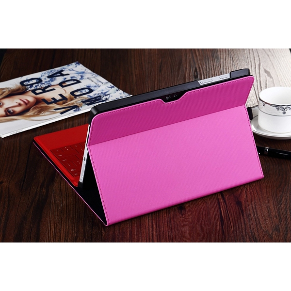 Valkit Microsoft Surface 3 Deri Stand Klf-Pink