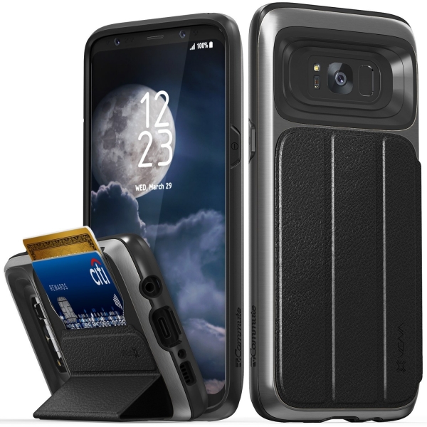 Vena Galaxy S8 Plus vCommute Deri Czdan Klf (MIL-STD-810G)-Space Gray