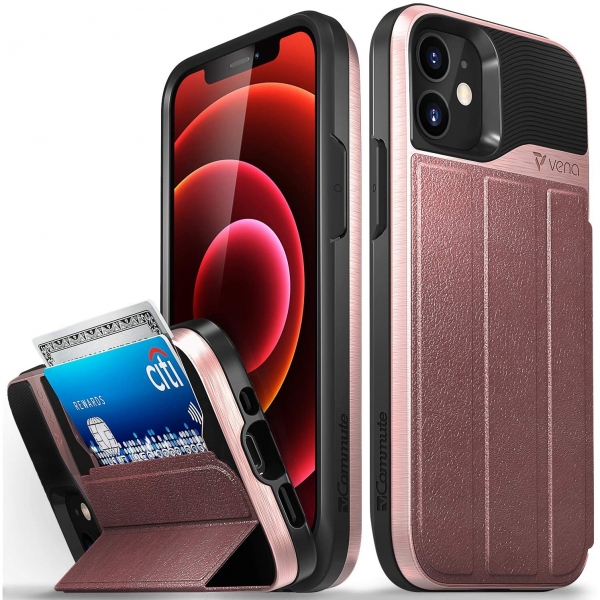 Vena vCommute Serisi iPhone 12 Mini Kartlkl Klf (MIL-STD-810G)-Rose Gold