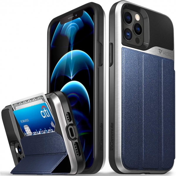 Vena vCommute Serisi iPhone 12 Pro Kartlkl Klf (MIL-STD-810G)-Blue
