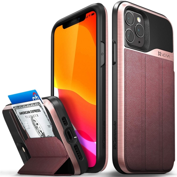 Vena vCommute Serisi Apple iPhone 11 Pro Kartlkl Klf (MIL-STD-810G)-Rose Gold