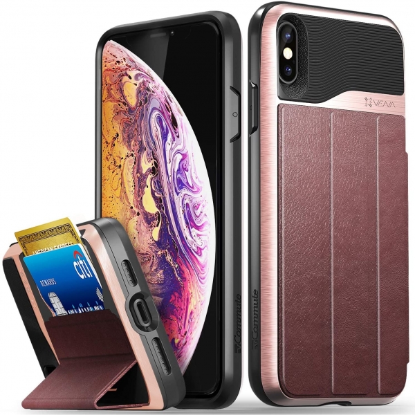 Vena vCommute Serisi iPhone Xs Max Kartlkl Klf (MIL-STD-810G)-Rose Gold