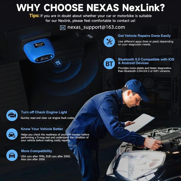 NEXAS Car Scanner Bluetooth OBD 2 Ara� Tan� Cihaz�