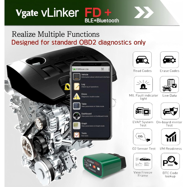 Vgate vLinker FD+ Bluetooth OBD2 Ara� Tan� Cihaz�