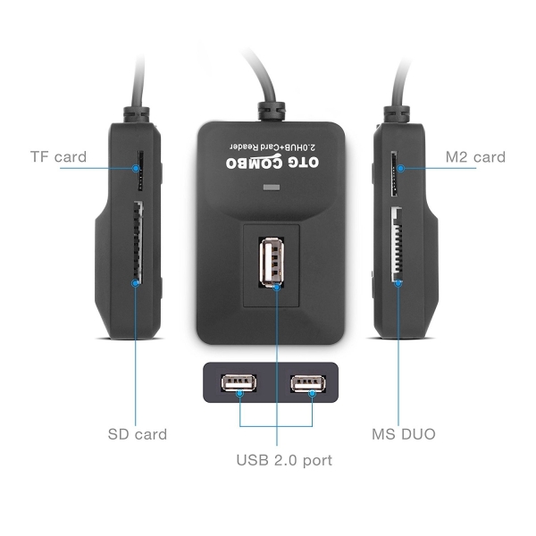 Vogek 3 Balantl USB Hub - SD / SDHC / TF / MS DUO / M2 Kart Okuyucu