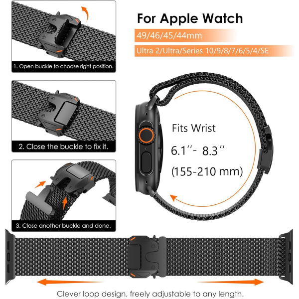 WINGLE Apple Watch Ultra 3.Nesil Uyumlu Kay-Black