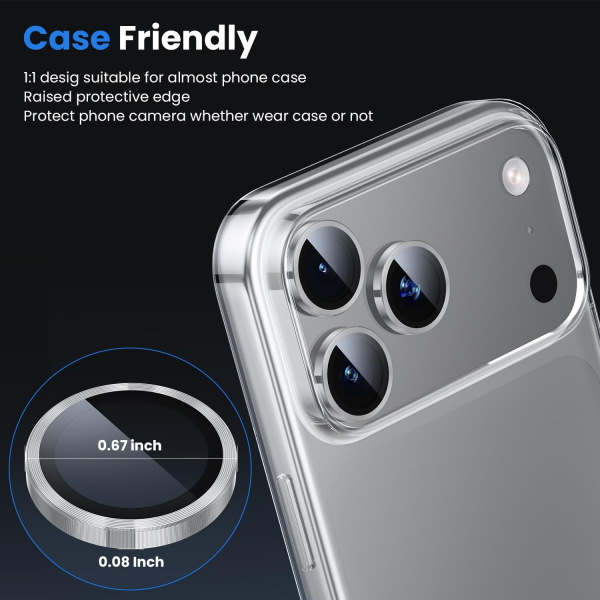 WSKEN iPhone 17 Pro/17 Pro Max Kamera Koruyucu-Silver Titanium