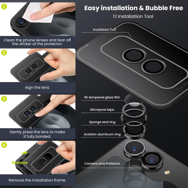 WSKEN Galaxy Z Flip 6 Kamera Lens Koruyucu-Black