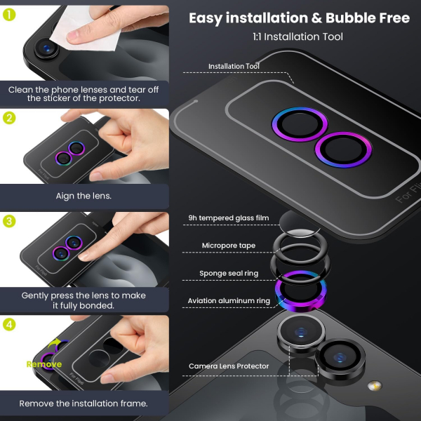 WSKEN Galaxy Z Flip 6 Kamera Lens Koruyucu-Colorful