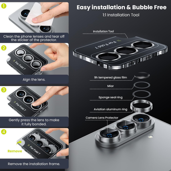 WSKEN Galaxy Z Fold 7 Kamera Lens Koruyucu -Silver 