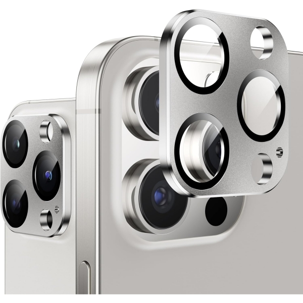 WSKEN iPhone 15 Pro/15 Pro Max Kamera Lens Koruyucu-Silver