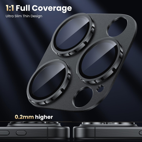 WSKEN iPhone 16 Pro/16 Pro Max Kamera Lens Koruyucu-Black Titanium 