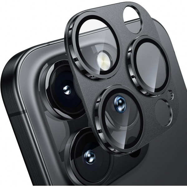WSKEN iPhone 16 Pro/16 Pro Max Kamera Lens Koruyucu-Black Titanium 