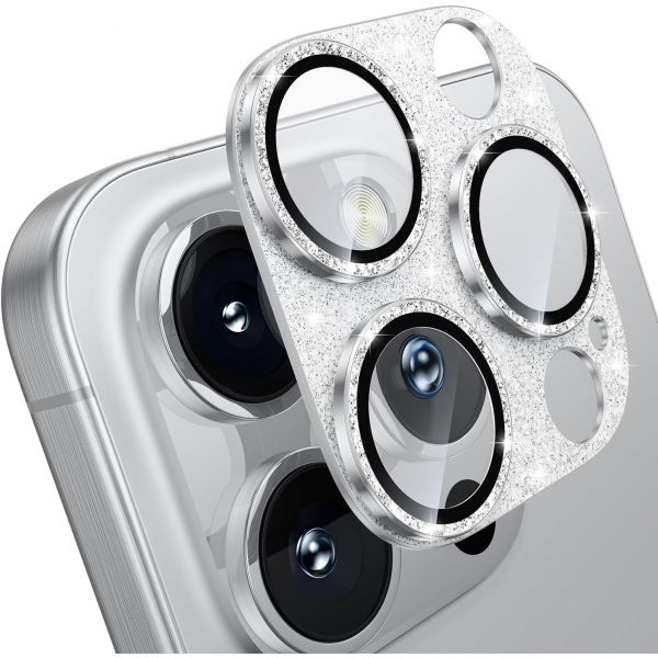 WSKEN iPhone 16 Pro/16 Pro Max Kamera Lens Koruyucu-Glitter Silver 