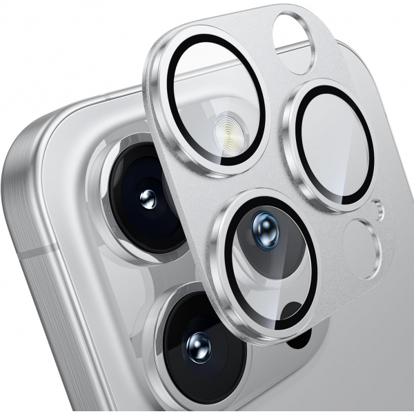 WSKEN iPhone 16 Pro/16 Pro Max Kamera Lens Koruyucu-Silver Titanium
