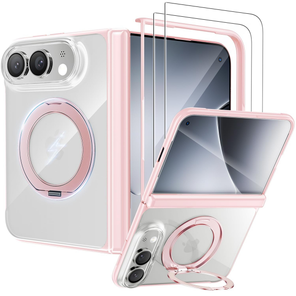 WSKEN iPhone Duo Manyetik Y�z�kl� Standl� K�l�f -Clear Pink