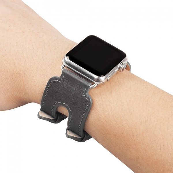 Wearlizer Apple Watch kili Deri Kay (38mm)-Grey
