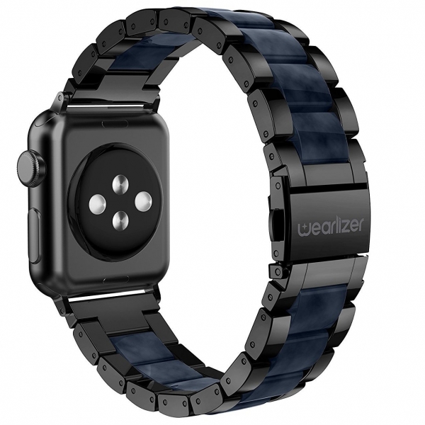 Wearlizer Apple Watch Paslanmaz elik Kay (38mm)-Black Dark Blue