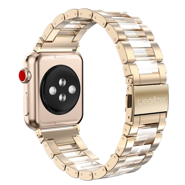 Wearlizer Apple Watch Paslanmaz elik Kay (38mm)-Champagne Gold Colorless Resin