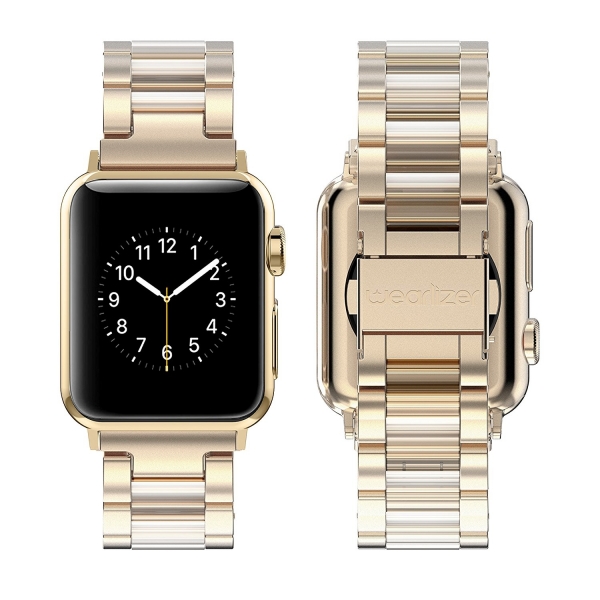 Wearlizer Apple Watch Paslanmaz elik Kay (38mm)-Champagne Gold Colorless Resin