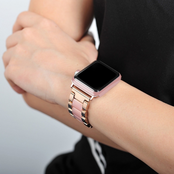 Wearlizer Apple Watch Paslanmaz elik Kay (42mm)-Rose Gold Pink