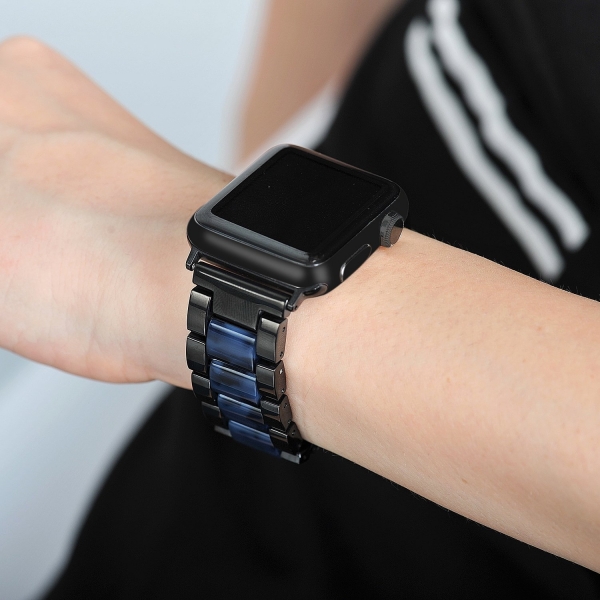 Wearlizer Apple Watch Paslanmaz elik Kay (42mm)-Black Dark Blue