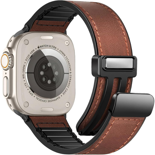 WestEagle Apple Watch Ultra 2. Nesil Uyumlu Deri Kay��-Dark Brown