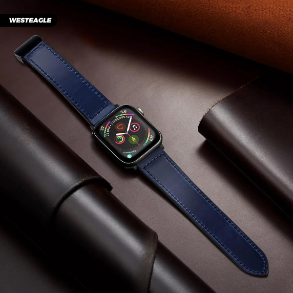 WestEagle Apple Watch Ultra 2. Nesil Uyumlu Deri Kay��-Navy Blue