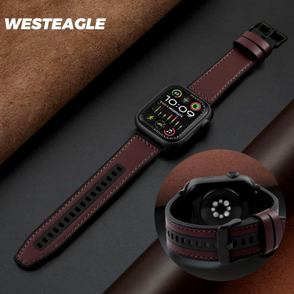 WestEagle Apple Watch Ultra 2. Nesil Uyumlu Deri Kay��-Reddish Brown
