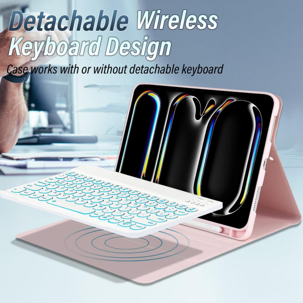 Wineecy iPad Pro M4 Klavyeli Klf (11 in)-Pink