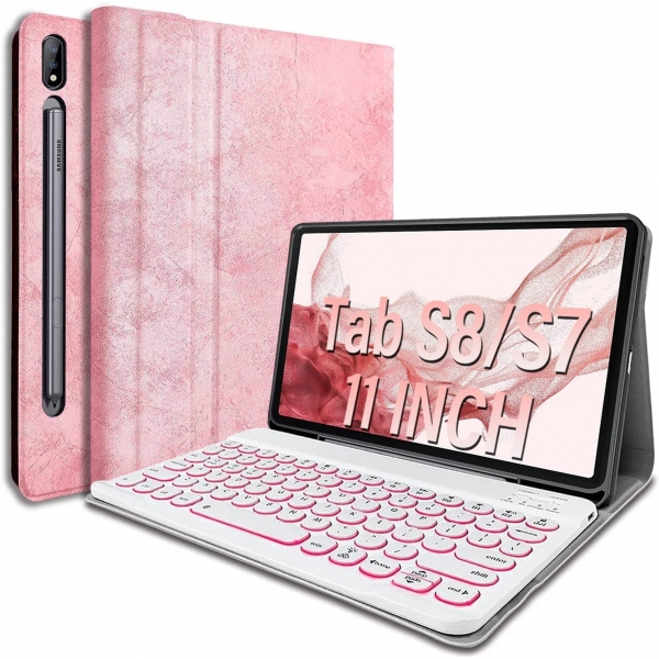 Wineecy Galaxy Tab S8 Klavyeli Klf (11 in)-Pink
