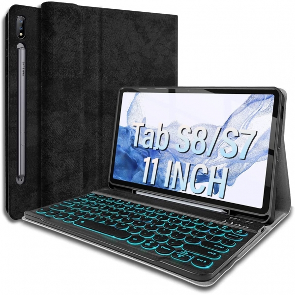 Wineecy Galaxy Tab S8 Klavyeli Klf (11 in)-Black