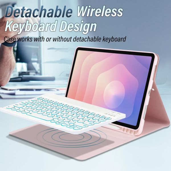 Wineecy Samsung Galaxy Tab S11 Klavyeli Klf -Pink