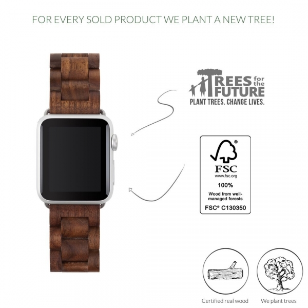 Woodcessories Apple Watch Kay (42mm)-Walnut Silver