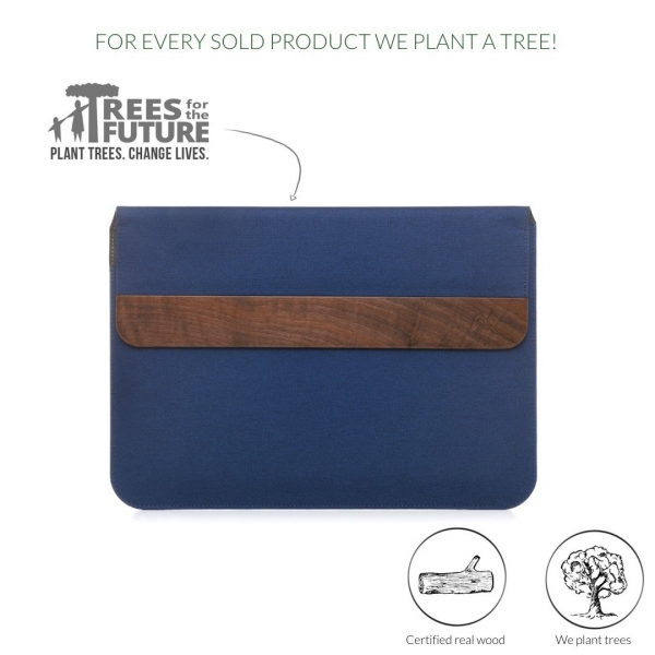 Woodcessories MacBook EcoPouch Klf (13.3 in)-Navy Blue Fabric