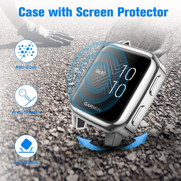 Fintie Garmin Venu Sq 2 Bumper Klf-Black Clear Silver