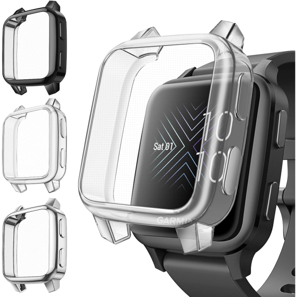 Fintie Garmin Venu Sq 2 Bumper Klf-Black Clear Silver