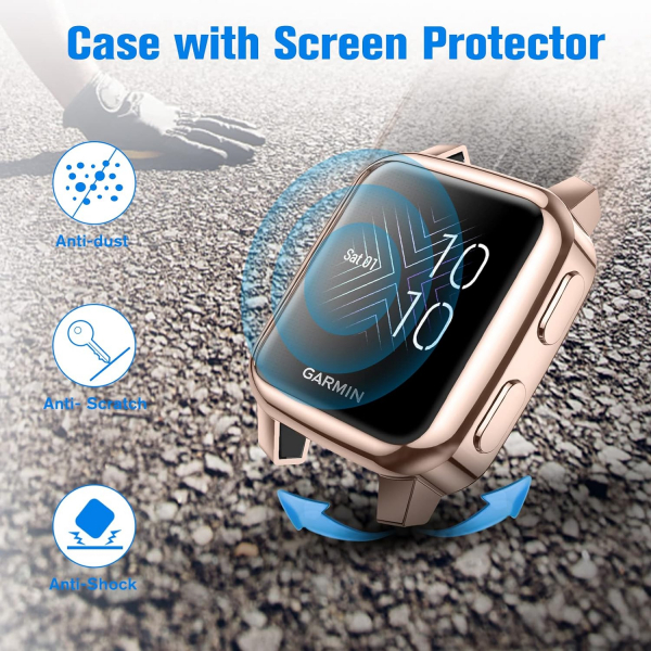 Fintie Garmin Venu Sq 2 Bumper Klf-Black Clear RoseGold