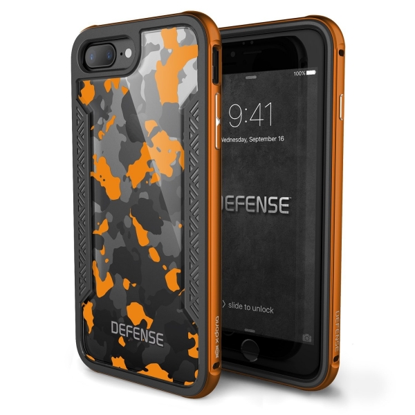 X-Doria iPhone 7 Plus Defense Shield Serisi Camo Klf (MIL-STD-810G)-Orange Camo