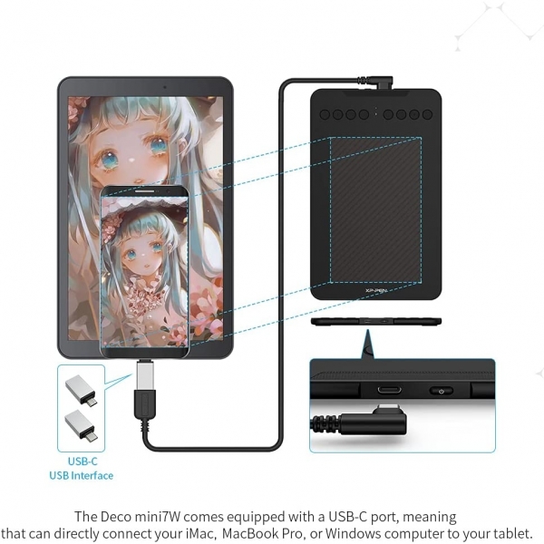 XP-PEN Deco Mini7W Kablosuz Grafik izim Tableti 