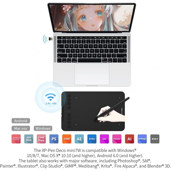 XP-PEN Deco Mini7W Kablosuz Grafik izim Tableti 