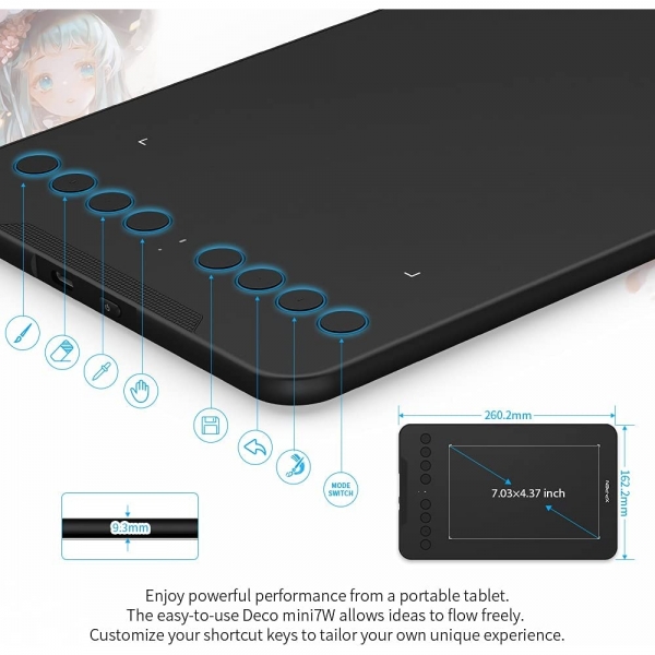 XP-PEN Deco Mini7W Kablosuz Grafik izim Tableti 