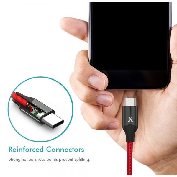 Xcentz USB C Kablo (2M)-Red Black