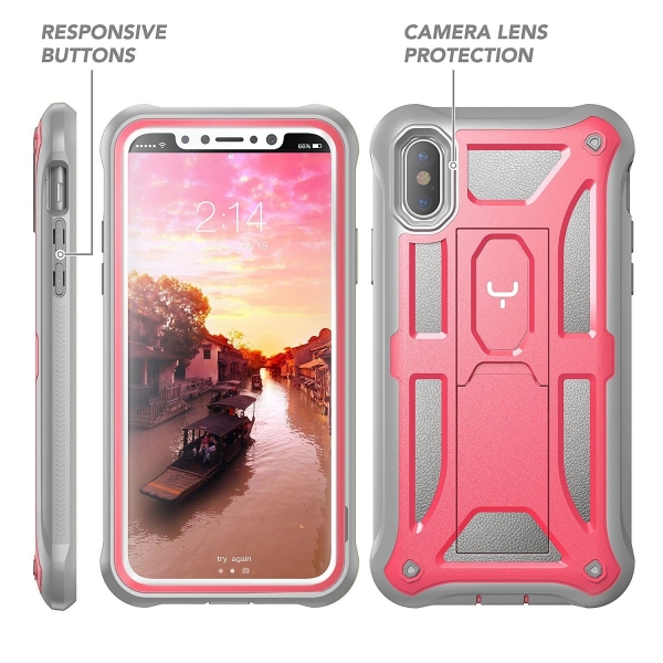 YOUMAKER Apple iPhone X Kickstand Klf (MIL-STD-810G)-Pink