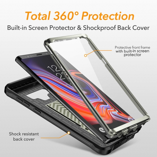 YOUMAKER Galaxy Note 9 Kickstand Klf (MIL-STD-810G)-Gun Metal