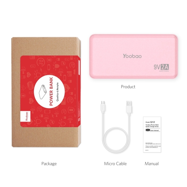 Yoobao Q12 H�zl� �arj/Ta��nabilir Batarya (12000 mAh)-Pink