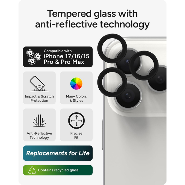 ZAGG Apple iPhone 17 Pro Kamera Lens Koruyucu -Black