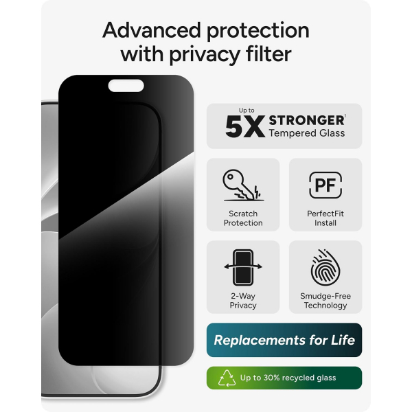 ZAGG Glass Elite iPhone 18 Pro Gizlilik Ekran Koruyucu