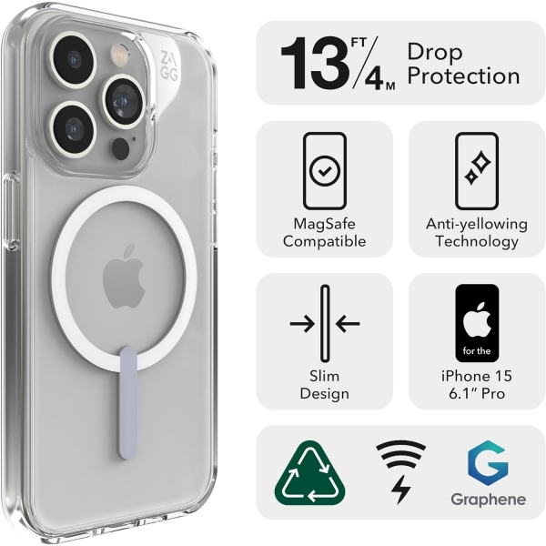 ZAGG Palace Snap Serisi Apple iPhone 15 Pro MagSafe Uyumlu effaf Klf
