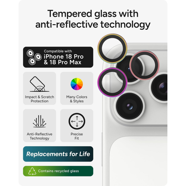 ZAGG iPhone 18 Pro Kamera Lens Koruyucu-Iridescent